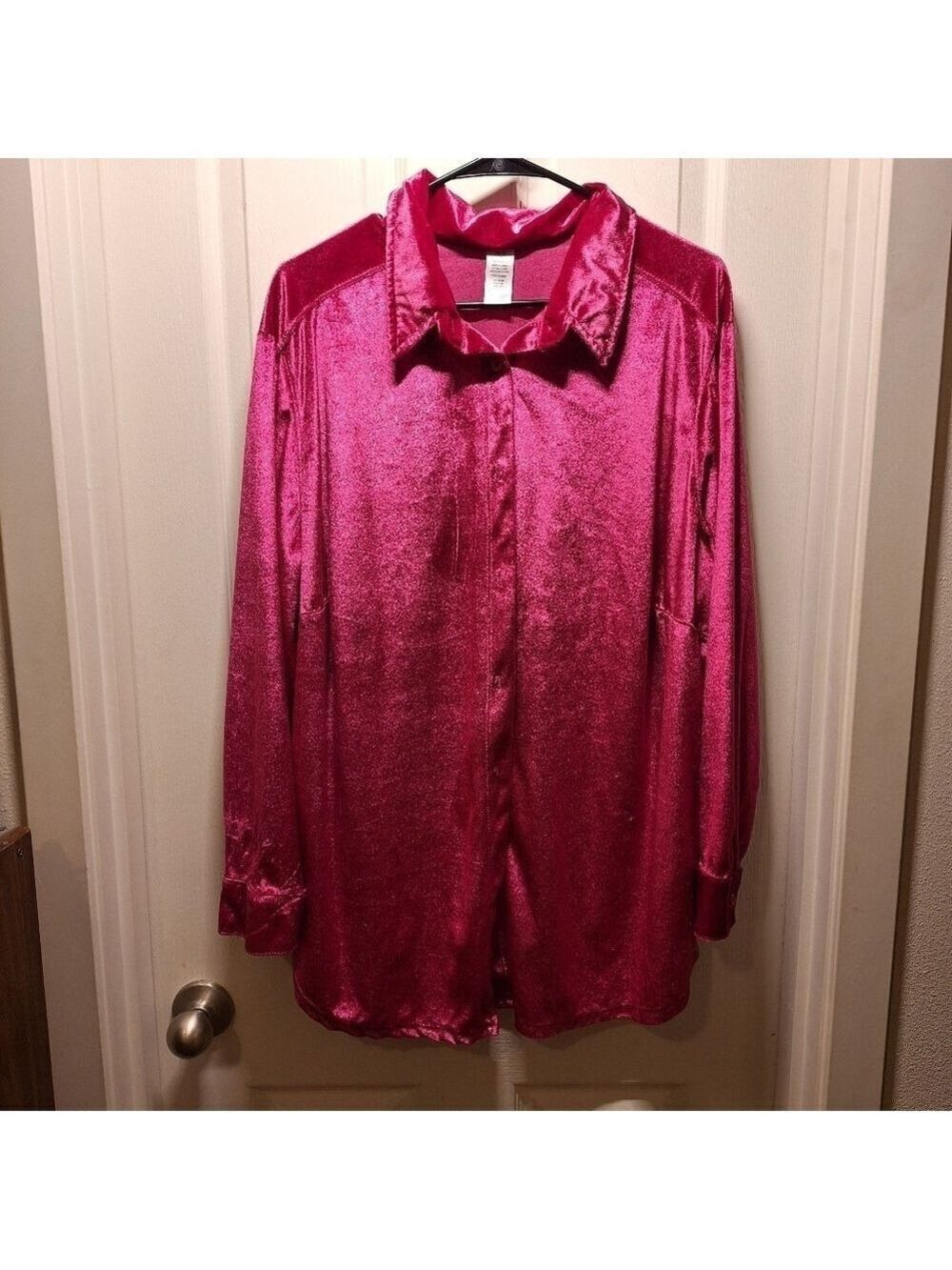 Vintage Velour Pink Button Up Shirt Size 1X
